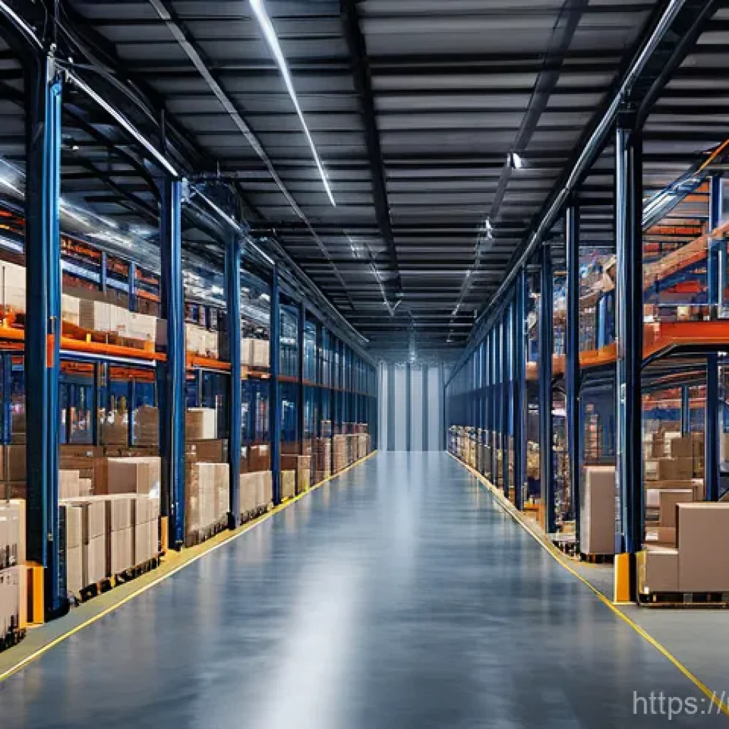 물류정보관리사와 스마트 물류 기술 - **Prompt:** "A futuristic, ultra-modern smart warehouse interior at dawn. The scene is immaculate, w...