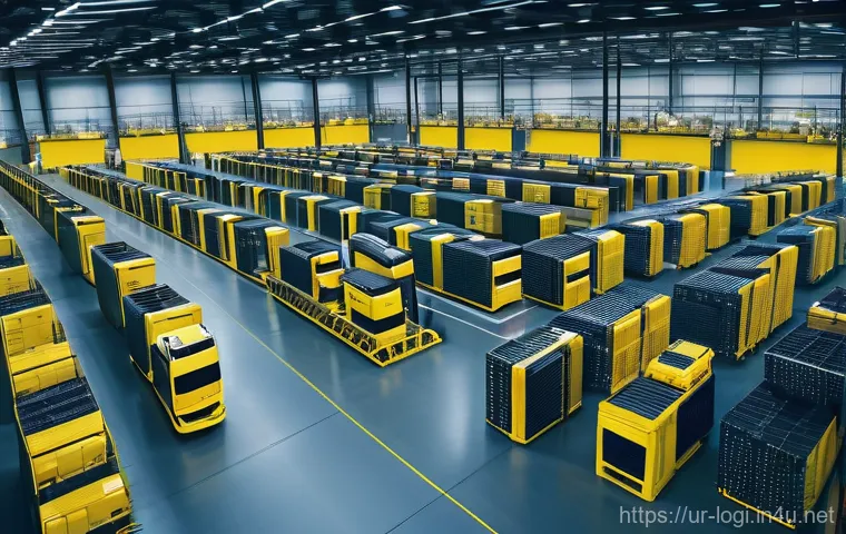 물류정보관리사로 성공한 사람들의 인터뷰 - **Prompt:** "A panoramic, brightly lit, high-tech logistics warehouse interior at dawn, bustling wit...