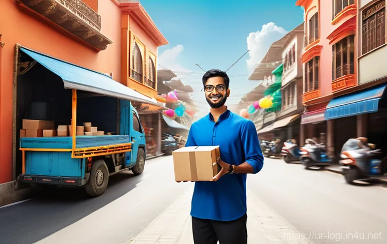 물류정보관리사 자격증으로 창업하기 - **Prompt 1: E-commerce Bridging Worlds**
"A vibrant, bustling street scene in a South Asian city...